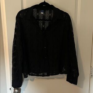 Old Navy Black Lace Button-Down Blouse